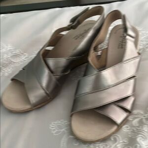 Clarks Gold Sandals with Elegant Crisscross Straps